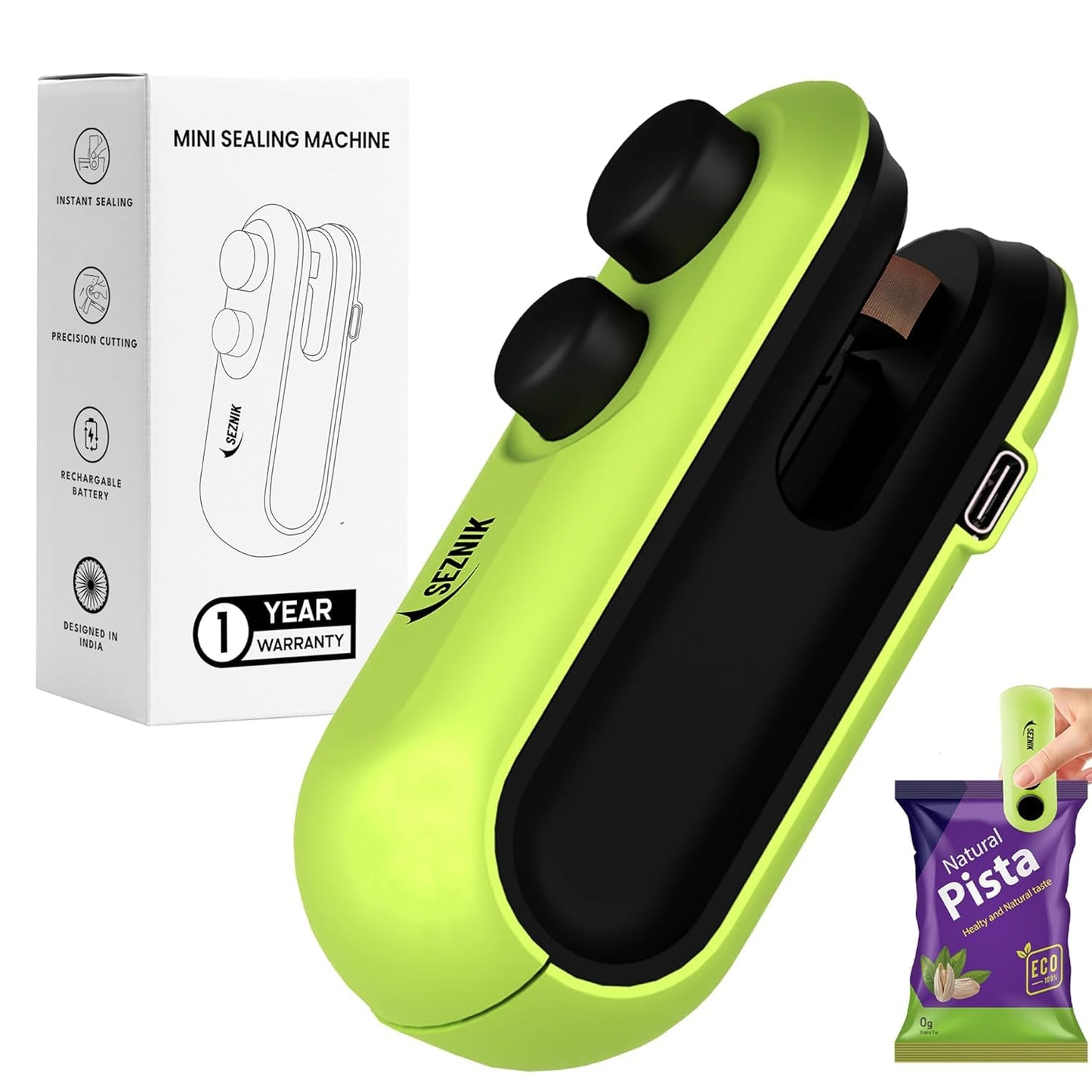 Seznik Handheld Portable Sealing Machine for Food Packets - Snacks, Chips, Fresh Storage - Mini Sealing Machine, 1 YEAR Warranty (White)