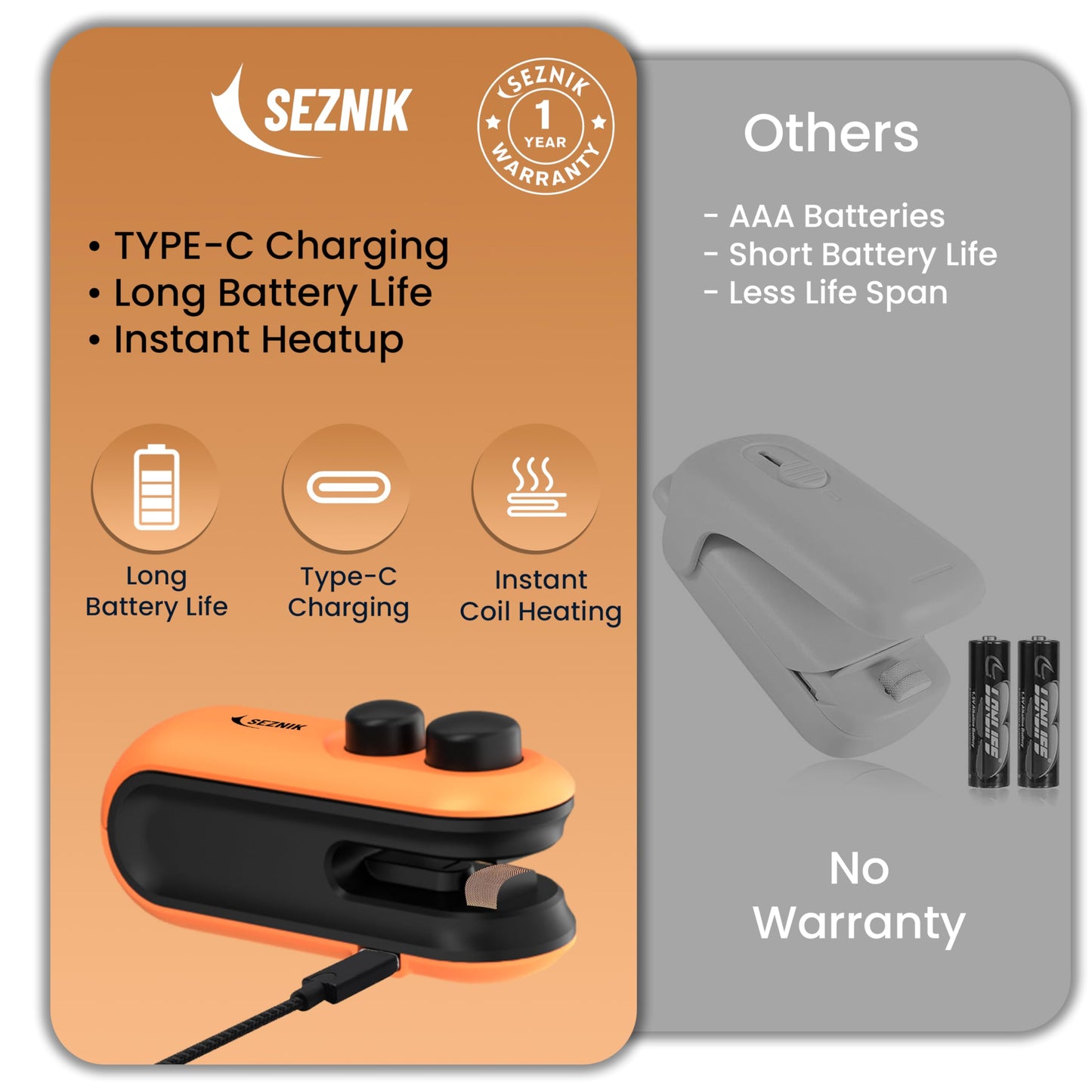 Seznik Handheld Portable Sealing Machine for Food Packets - Snacks, Chips, Fresh Storage - Mini Sealing Machine, 1 YEAR Warranty (White)