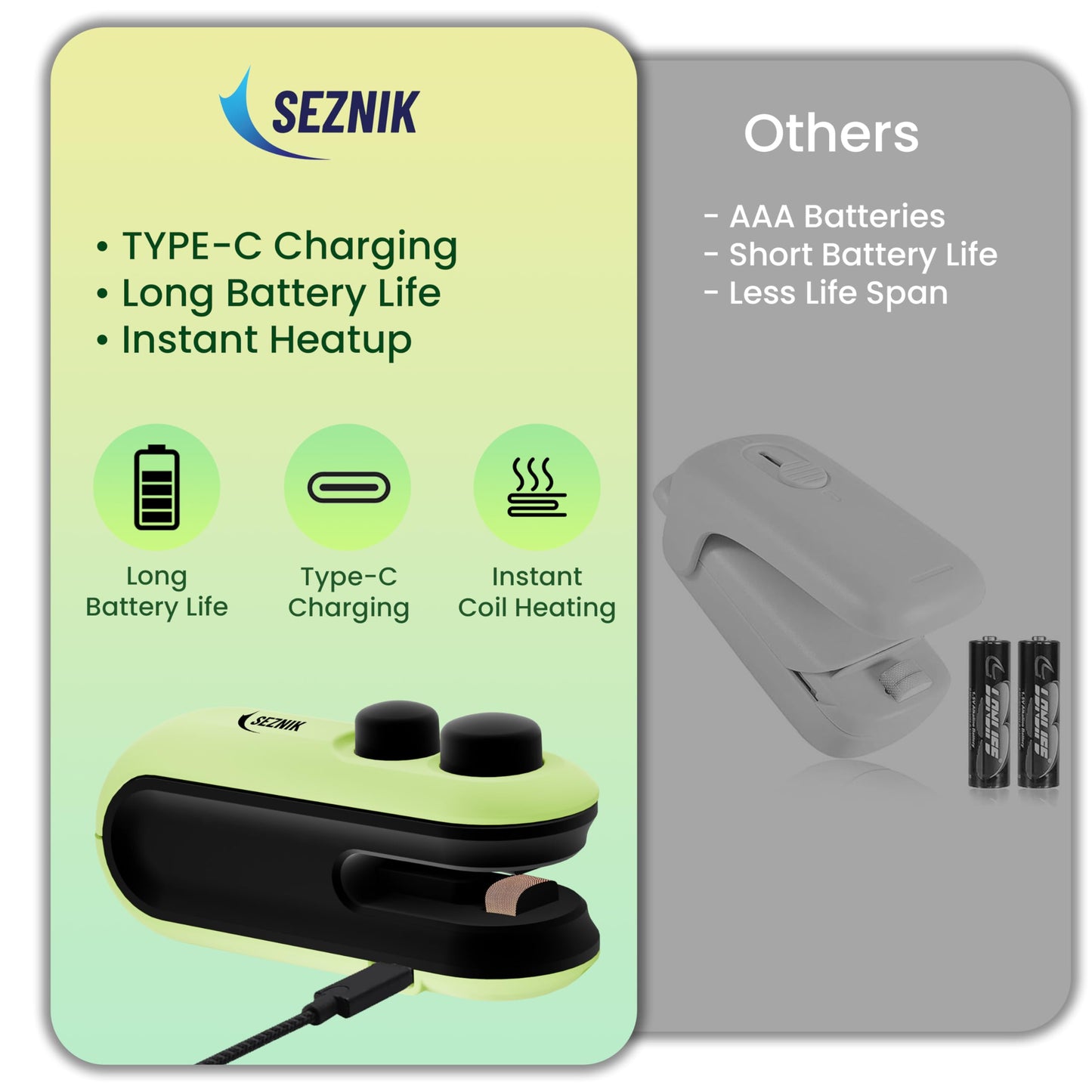 Seznik Handheld Portable Sealing Machine for Food Packets - Snacks, Chips, Fresh Storage - Mini Sealing Machine, 1 YEAR Warranty (White)