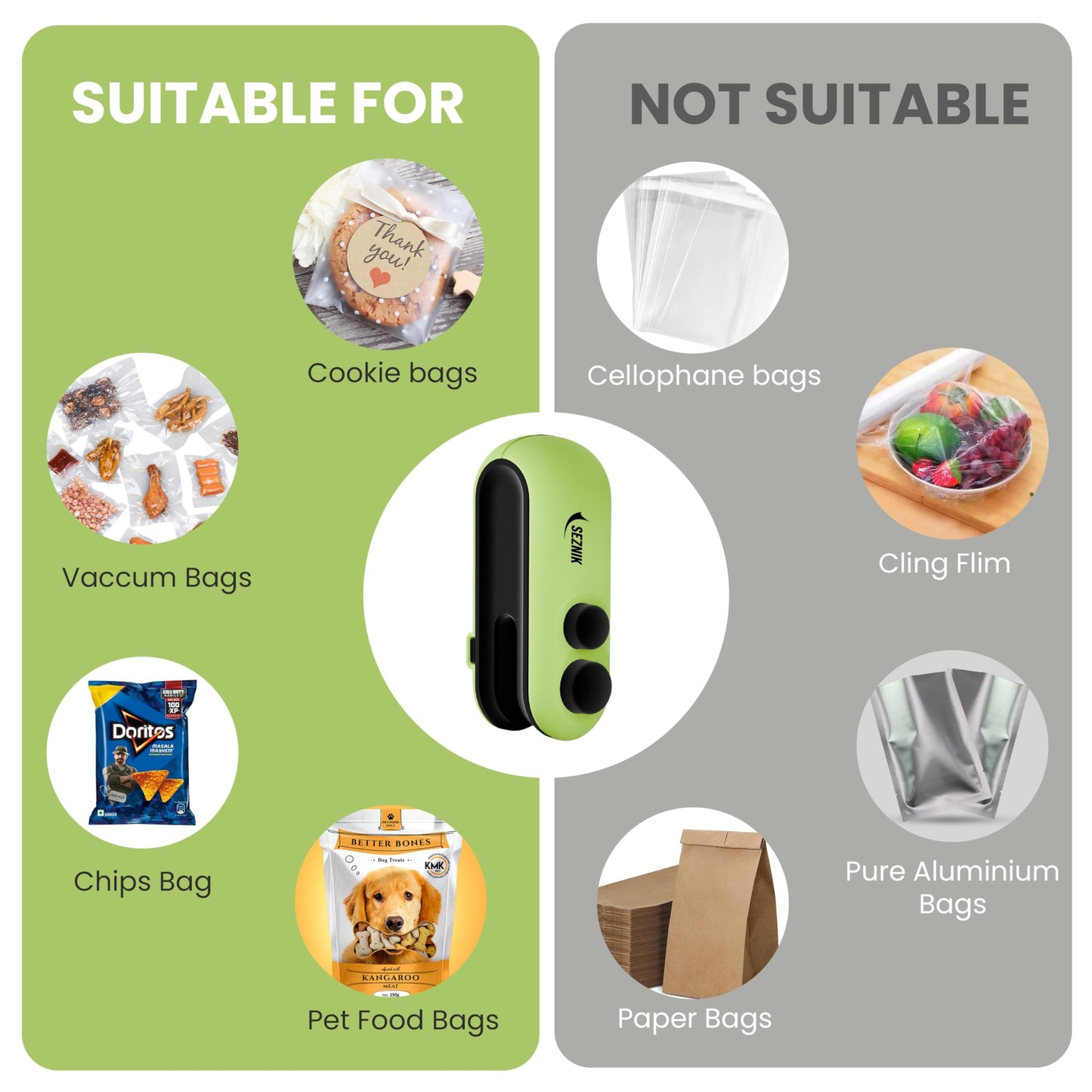 Seznik Handheld Portable Sealing Machine for Food Packets - Snacks, Chips, Fresh Storage - Mini Sealing Machine, 1 YEAR Warranty (White)