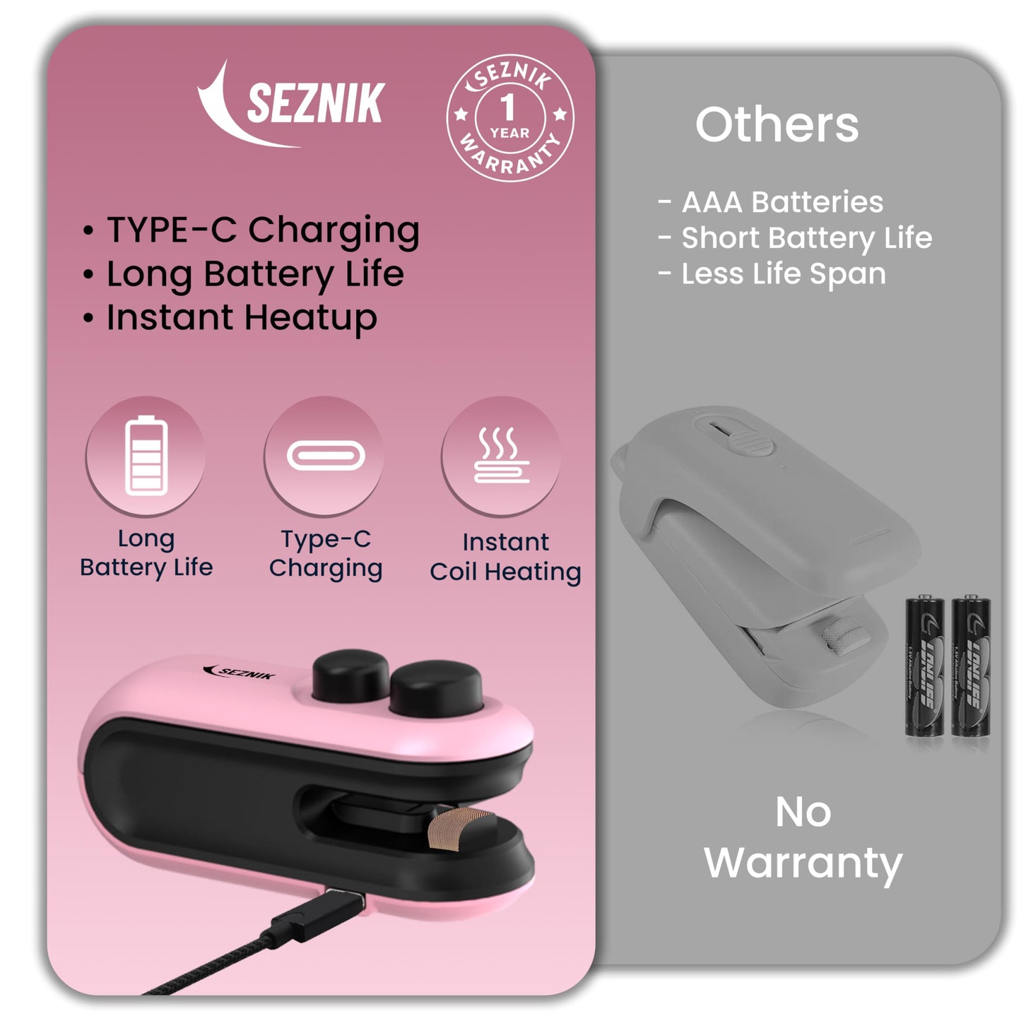 Seznik Handheld Portable Sealing Machine for Food Packets - Snacks, Chips, Fresh Storage - Mini Sealing Machine, 1 YEAR Warranty (White)