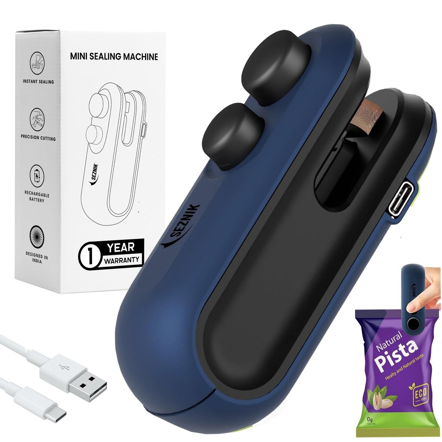 Seznik Handheld Portable Sealing Machine for Food Packets - Snacks, Chips, Fresh Storage - Mini Sealing Machine, 1 YEAR Warranty (White)