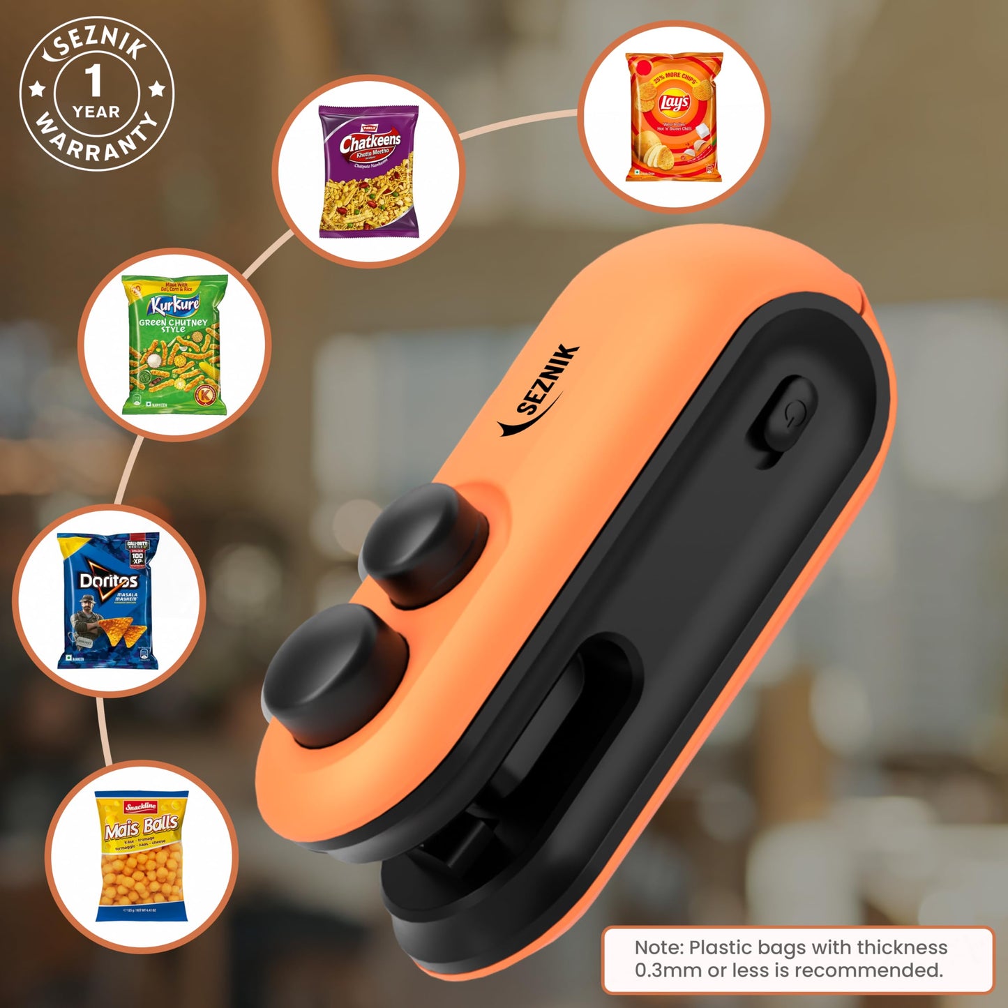 Seznik Handheld Portable Sealing Machine for Food Packets - Snacks, Chips, Fresh Storage - Mini Sealing Machine, 1 YEAR Warranty (White)