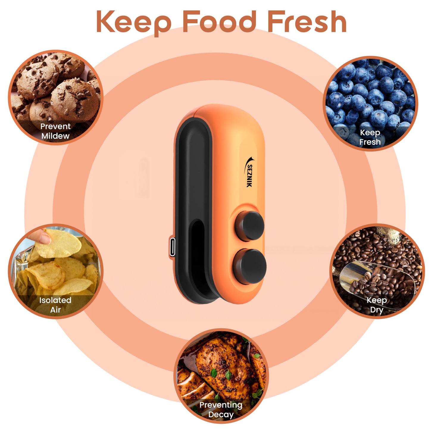 Seznik Handheld Portable Sealing Machine for Food Packets - Snacks, Chips, Fresh Storage - Mini Sealing Machine, 1 YEAR Warranty (White)