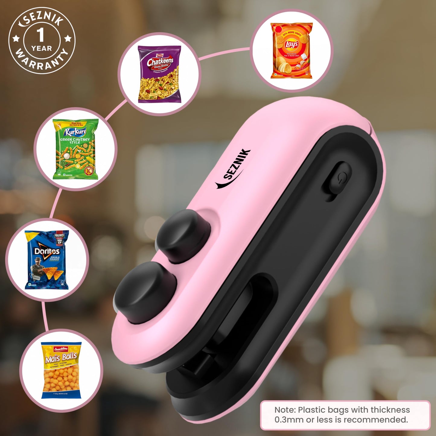 Seznik Handheld Portable Sealing Machine for Food Packets - Snacks, Chips, Fresh Storage - Mini Sealing Machine, 1 YEAR Warranty (White)