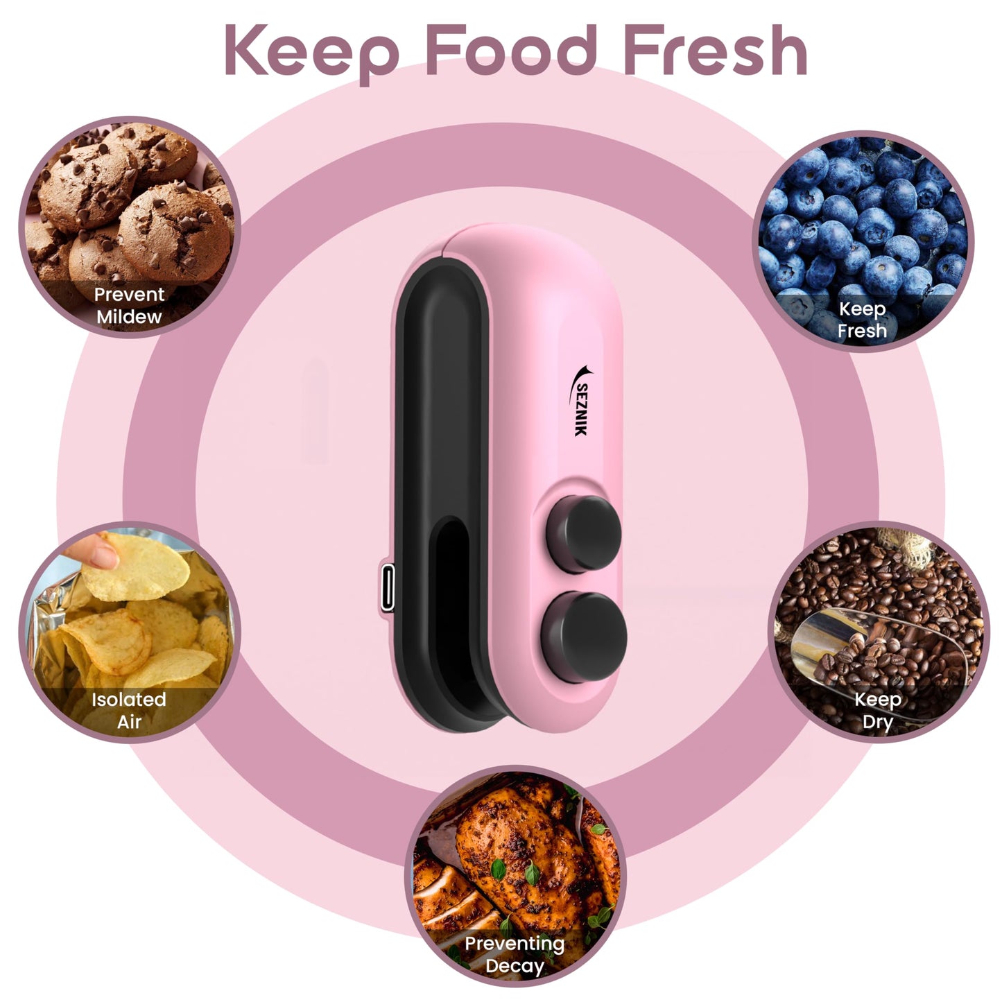 Seznik Handheld Portable Sealing Machine for Food Packets - Snacks, Chips, Fresh Storage - Mini Sealing Machine, 1 YEAR Warranty (White)