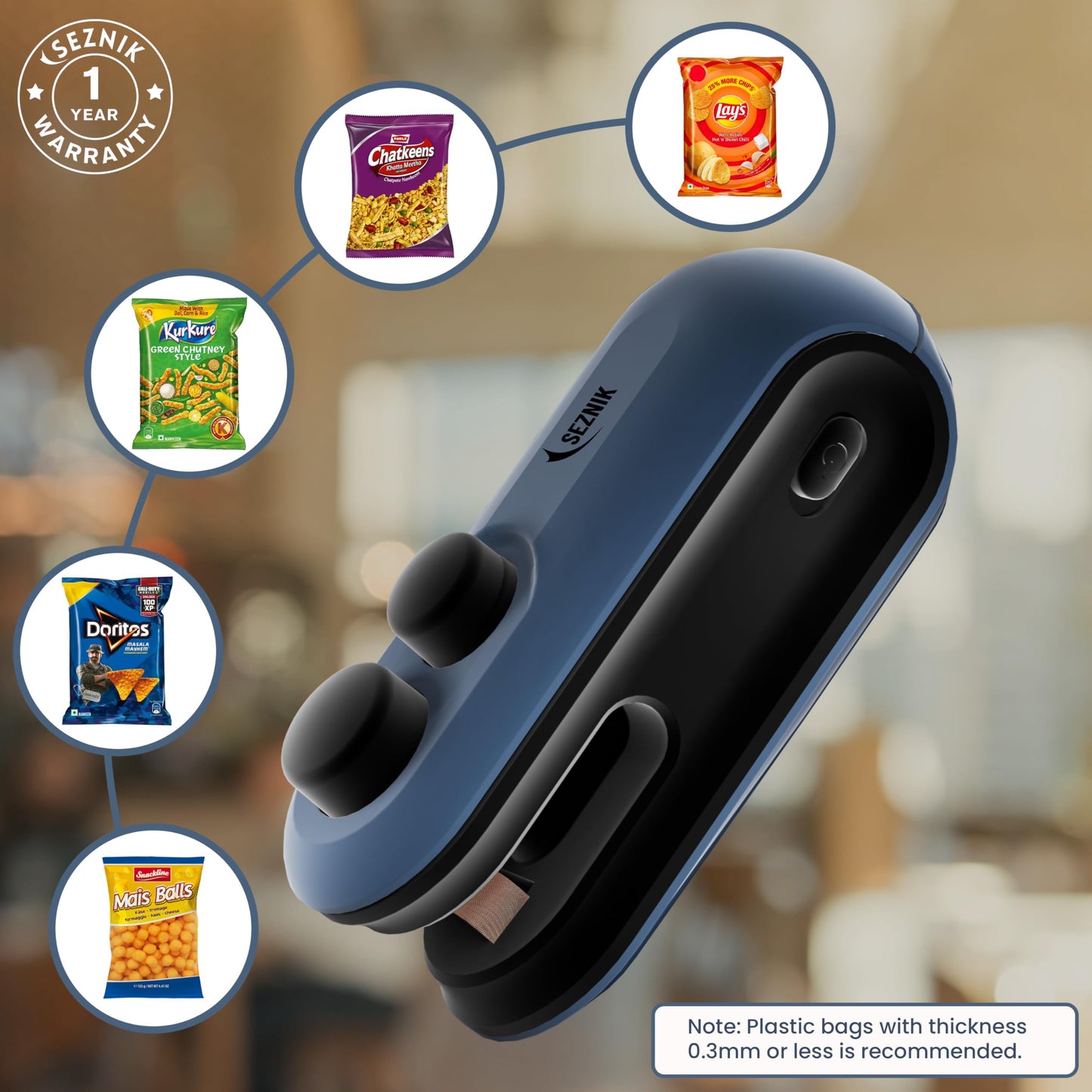 Seznik Handheld Portable Sealing Machine for Food Packets - Snacks, Chips, Fresh Storage - Mini Sealing Machine, 1 YEAR Warranty (White)