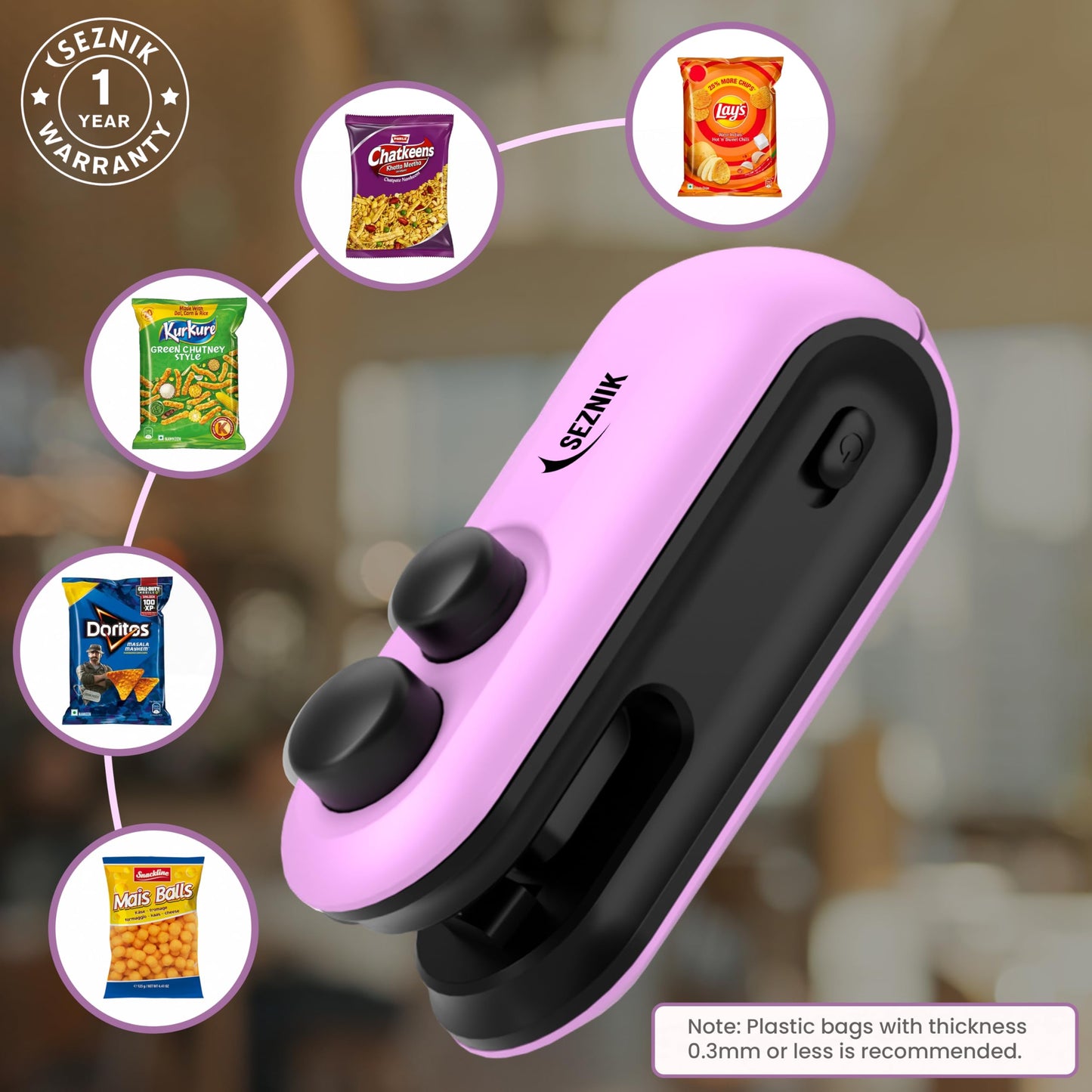 Seznik Handheld Portable Sealing Machine for Food Packets - Snacks, Chips, Fresh Storage - Mini Sealing Machine, 1 YEAR Warranty (White)