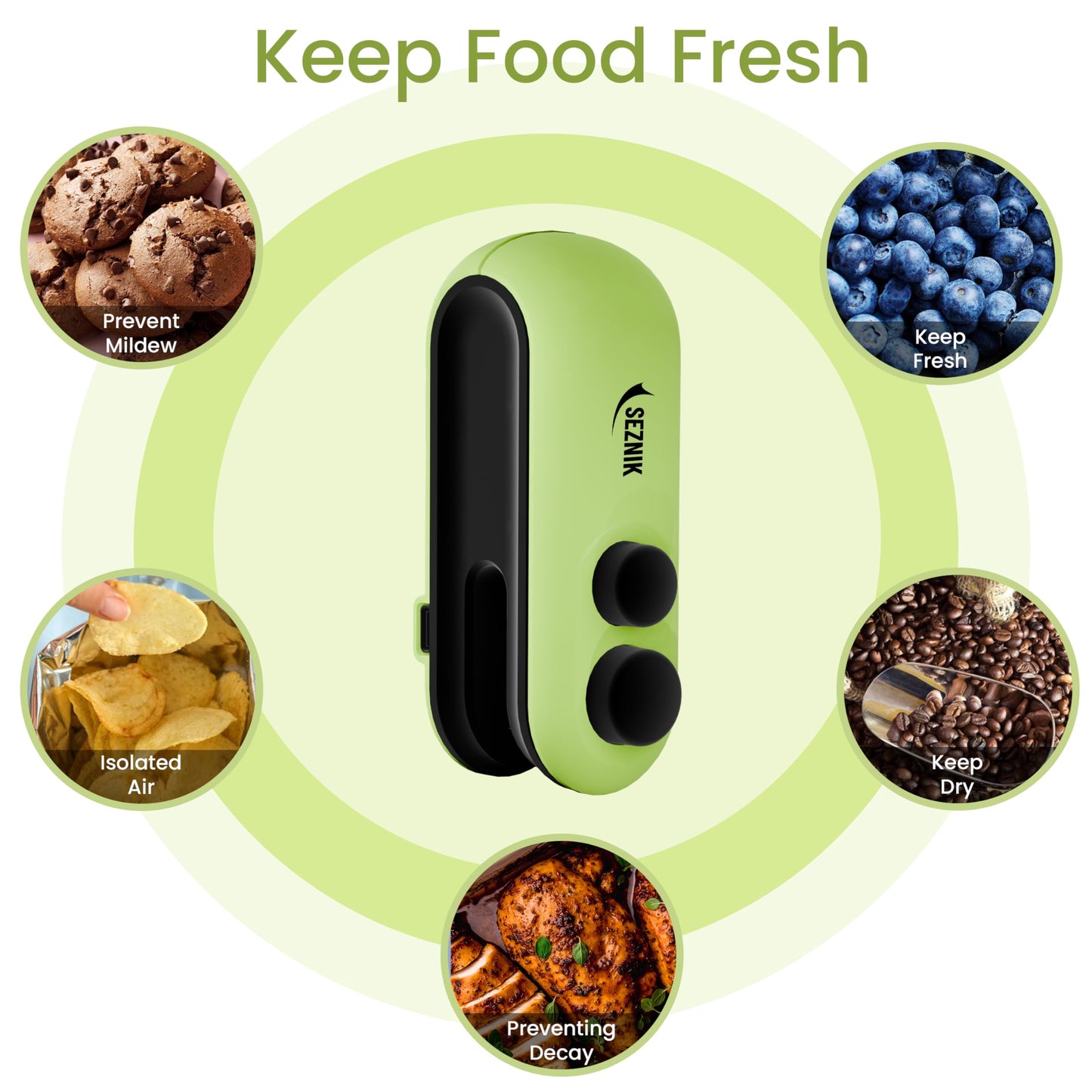Seznik Handheld Portable Sealing Machine for Food Packets - Snacks, Chips, Fresh Storage - Mini Sealing Machine, 1 YEAR Warranty (White)
