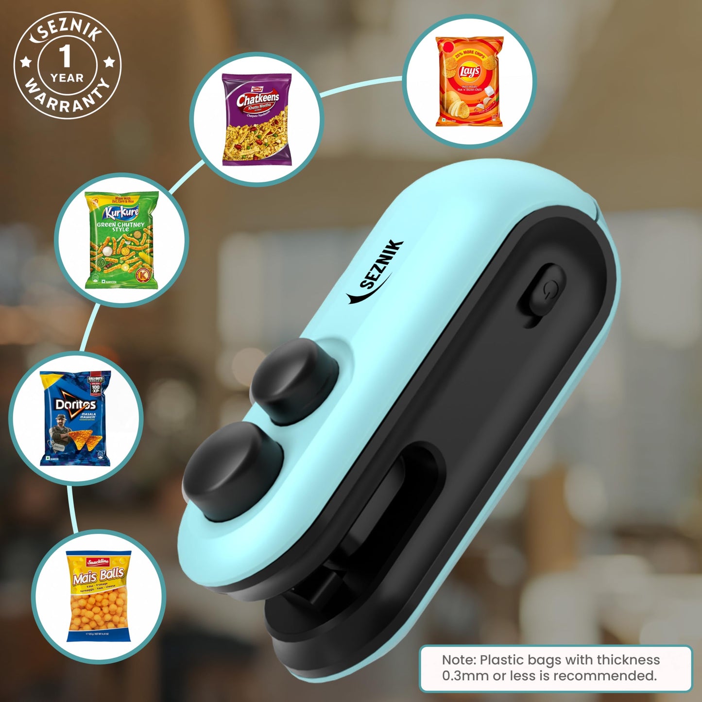 Seznik Handheld Portable Sealing Machine for Food Packets - Snacks, Chips, Fresh Storage - Mini Sealing Machine, 1 YEAR Warranty (White)