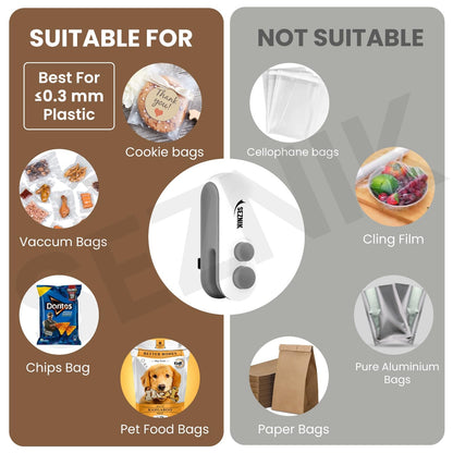 Seznik Handheld Portable Sealing Machine for Food Packets -  Snacks, Chips, Fresh Storage - Mini Sealing Machine, 1 YEAR Warranty (White)