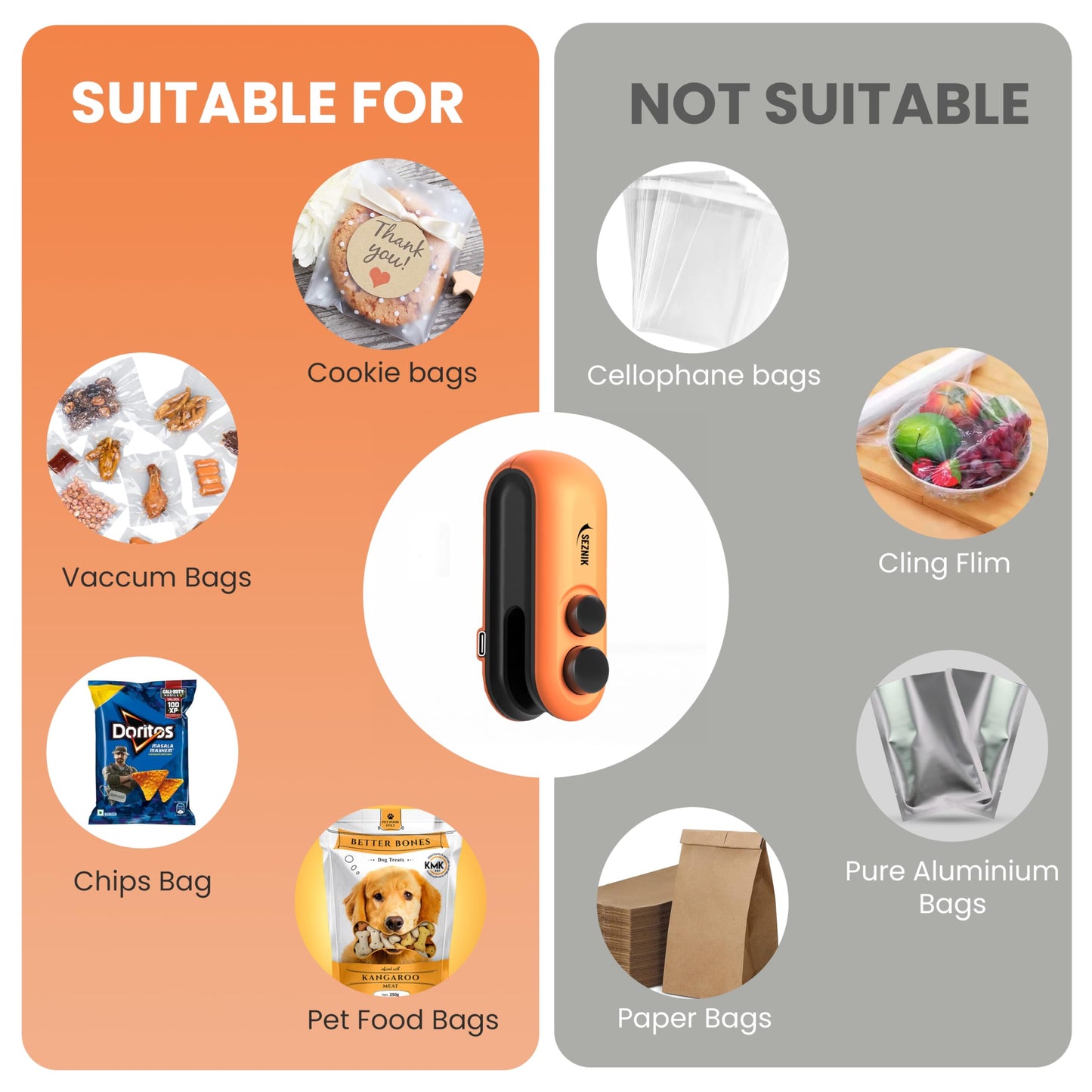 Seznik Handheld Portable Sealing Machine for Food Packets -  Snacks, Chips, Fresh Storage - Mini Sealing Machine, 1 YEAR Warranty (White)