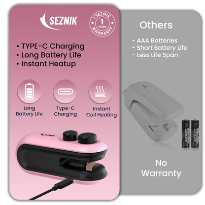 Seznik Handheld Portable Sealing Machine for Food Packets -  Snacks, Chips, Fresh Storage - Mini Sealing Machine, 1 YEAR Warranty (White)