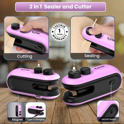 Seznik Handheld Portable Sealing Machine for Food Packets -  Snacks, Chips, Fresh Storage - Mini Sealing Machine, 1 YEAR Warranty (White)