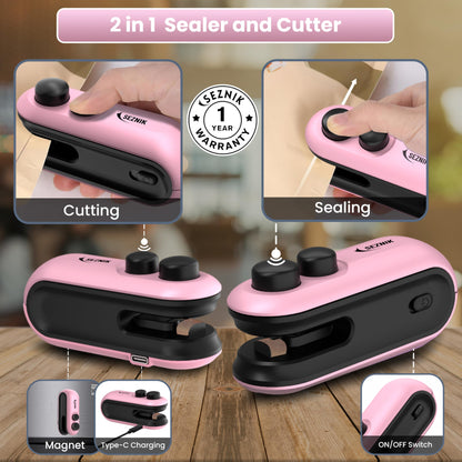 Seznik Handheld Portable Sealing Machine for Food Packets -  Snacks, Chips, Fresh Storage - Mini Sealing Machine, 1 YEAR Warranty (White)