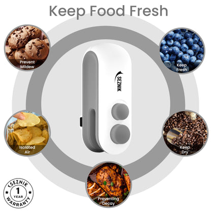 Seznik Handheld Portable Sealing Machine for Food Packets -  Snacks, Chips, Fresh Storage - Mini Sealing Machine, 1 YEAR Warranty (White)
