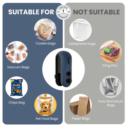 Seznik Handheld Portable Sealing Machine for Food Packets -  Snacks, Chips, Fresh Storage - Mini Sealing Machine, 1 YEAR Warranty (White)