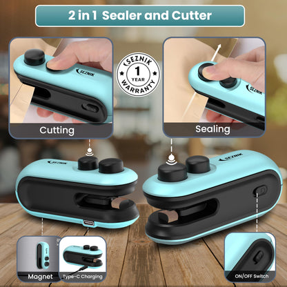 Seznik Handheld Portable Sealing Machine for Food Packets -  Snacks, Chips, Fresh Storage - Mini Sealing Machine, 1 YEAR Warranty (White)